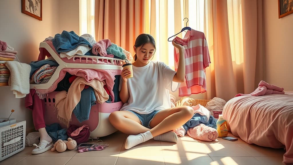 Laundry pile Ahad pagi: reset day ke bukit kain atas kerusi?