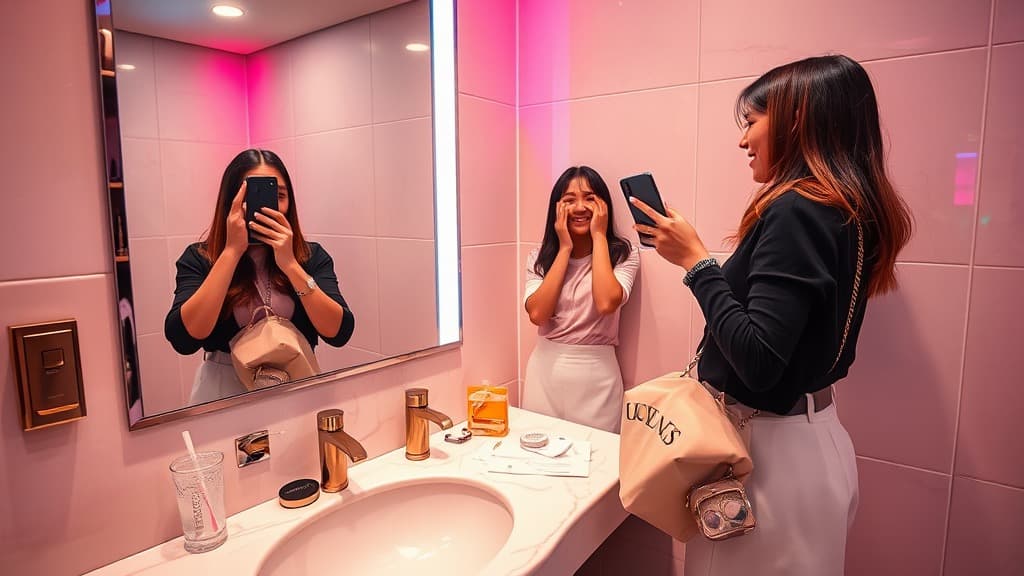 Mall toilet mirror selfie: memory ke audit outfit satu badan?