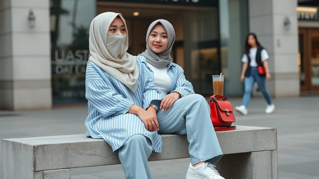 Modest cool girl fit: tudung bawal, sneakers, still makan semua orang